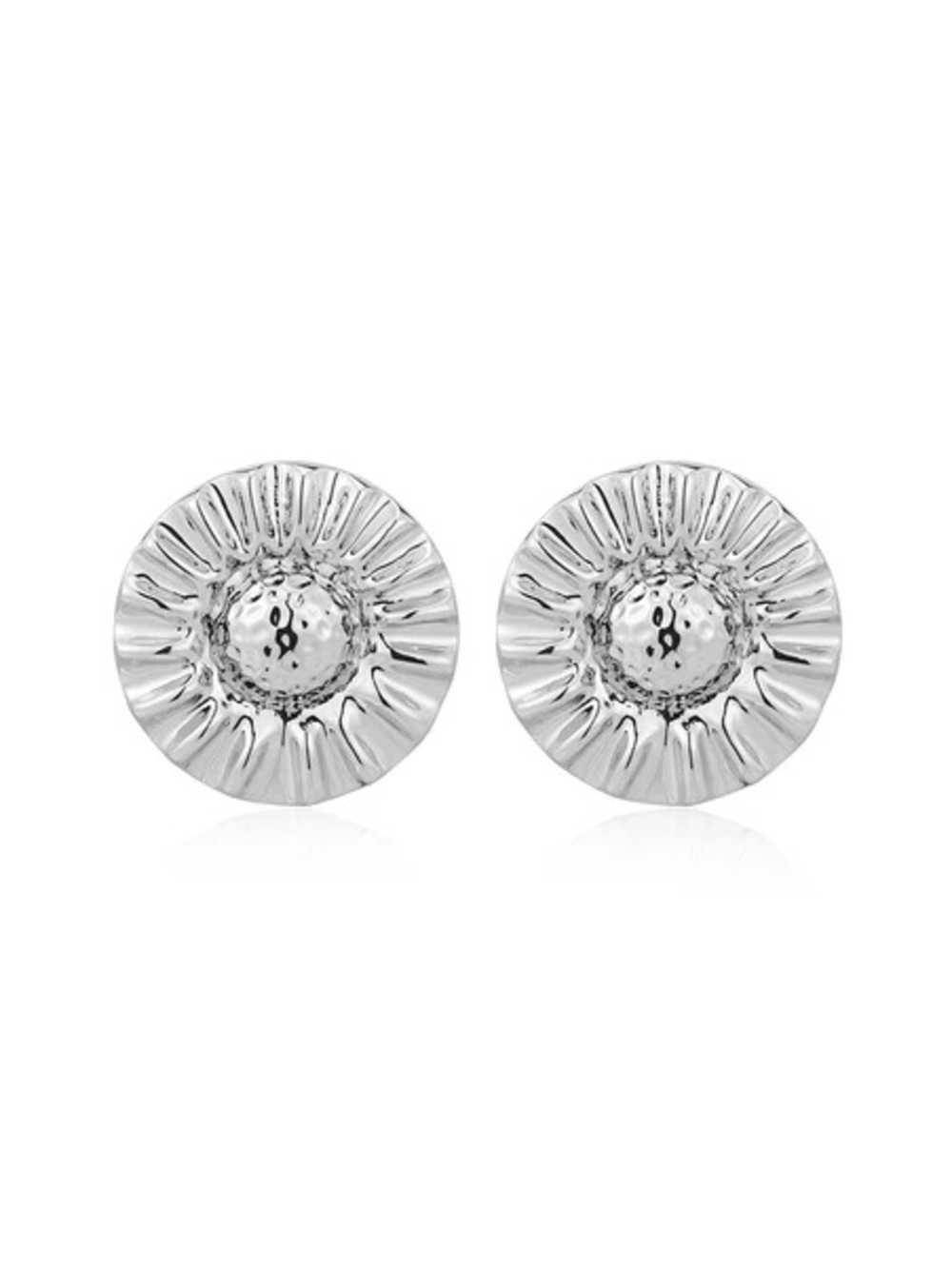 Luv Aj Polished Silver Sunflower Sunburst Disc Stud Earrings
